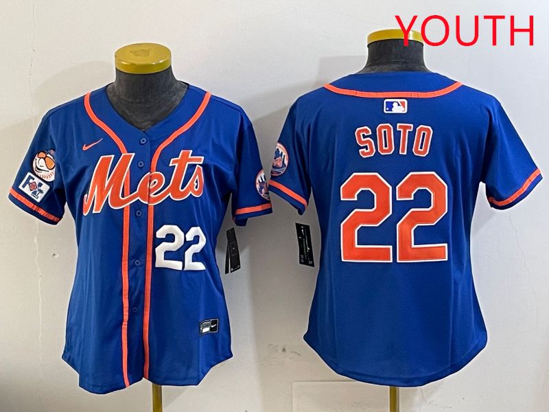 Youth New York Mets #22 Soto Blue Game Fashion 2025 Nike MLB Jersey style 2